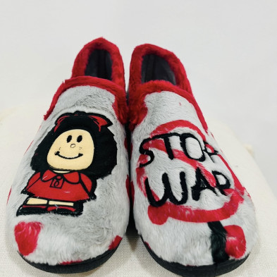 Zapatilla de casa MAFFY - Plumaflex gris y rojo