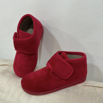 Zapatilla de casa infantil de bota con velcro - roja