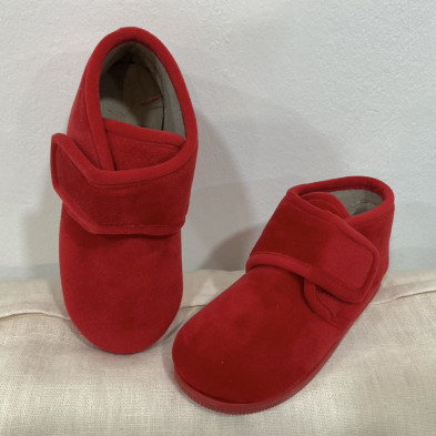 Zapatilla de casa infantil de bota con velcro - roja