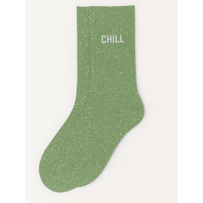Calcetines mujer verdes con brillo y mensaje “Chill” | Originales