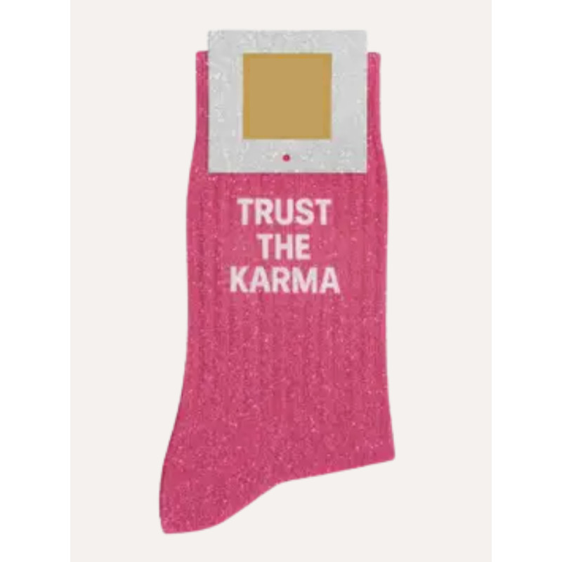Calcetines mujer fucsia con brillo “Trust the Karma” | Originales