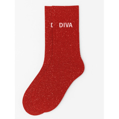 Calcetines mujer rojos con brillo y mensaje “Diva” | Originales