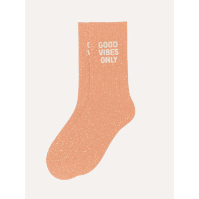 Calcetines mujer melocotón con brillo y mensaje “Good Vibes Only”