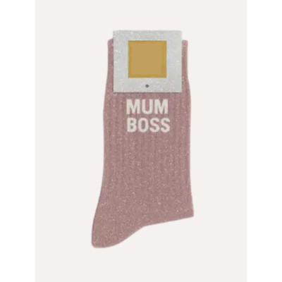 Calcetines mujer oro rosa con brillo y mensaje “Mum Boss”
