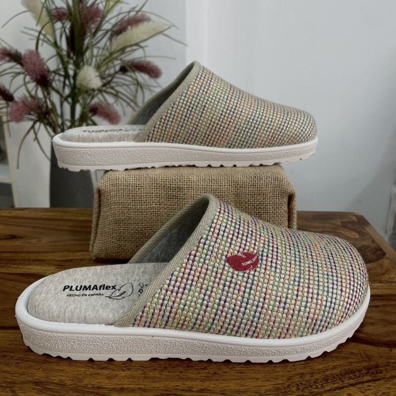 Zapatillas de casa PARADISE-  Plumaflex abiertas - rafia beige