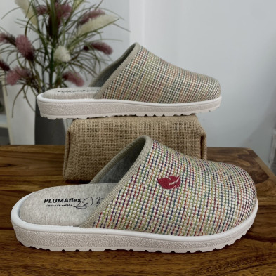 Zapatillas de casa PARADISE-  Plumaflex abiertas - rafia beige
