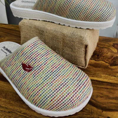 Zapatillas de casa PARADISE-  Plumaflex abiertas - rafia beige