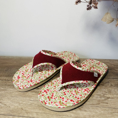 Zapatillas de casa esclava FLOWERS - abierta y descalza - burdeos