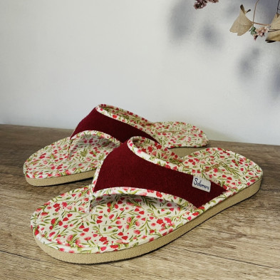 Zapatillas de casa esclava FLOWERS - abierta y descalza - burdeos