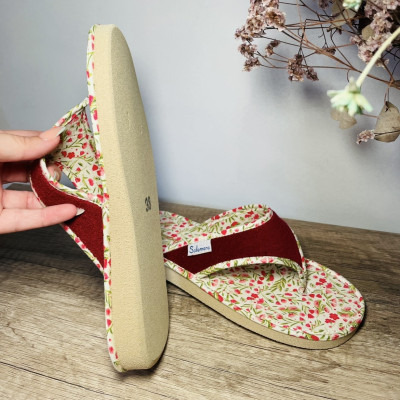 Zapatillas de casa esclava FLOWERS - abierta y descalza - burdeos