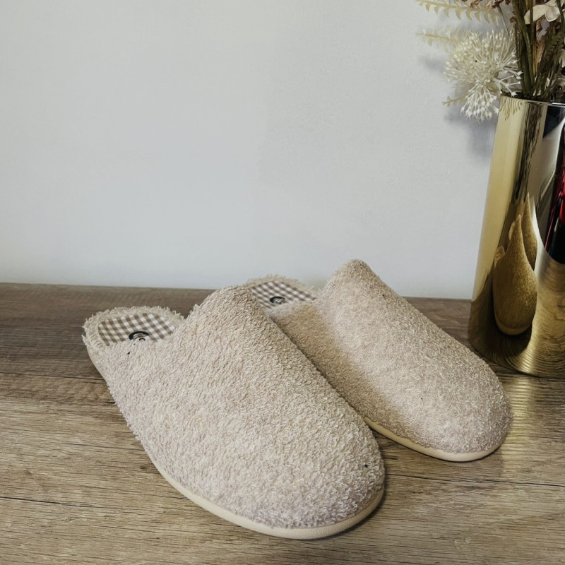 Zapatillas de casa CHIC - descalza - rizo beig + vichy