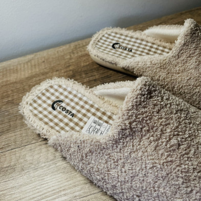 Zapatillas de casa CHIC - descalza - rizo beig + vichy