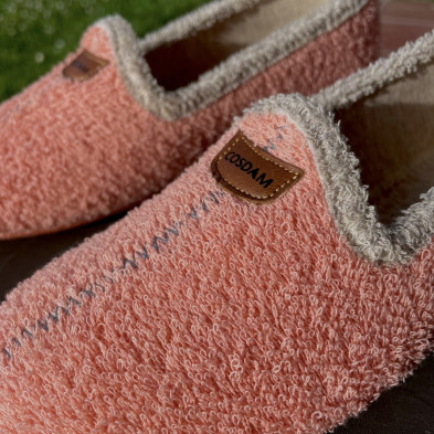 Zapatilla de casa VELEZ - cerrada rizo - coral