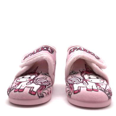 Zapatilla de casa infantil - bota y velcro unicornio rosa