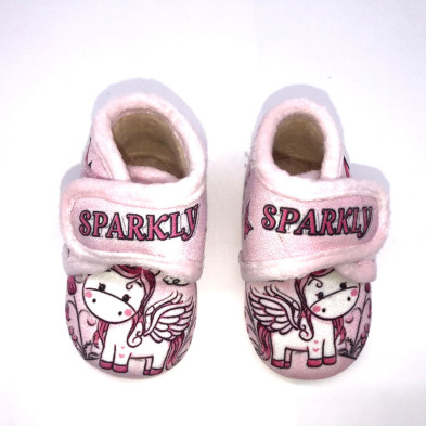 Zapatilla de casa infantil - bota y velcro unicornio rosa