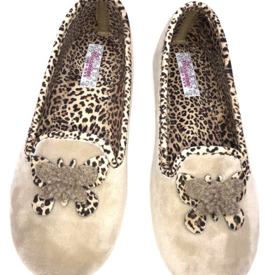 Zapatilla de casa cerrada - francesita marrón y leopardo