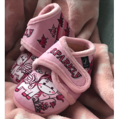Zapatilla de casa infantil - bota y velcro unicornio rosa