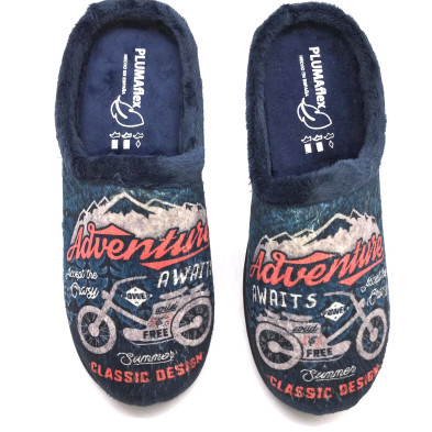 Zapatilla de casa descalza - moto azul - junior