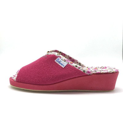 Zapatilla de casa descalza y abierta con cuña - Fucsia