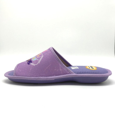 Zapatilla de casa descalza y abierta - morado con texto