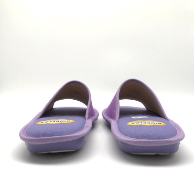 Zapatilla de casa descalza y abierta - morado con texto