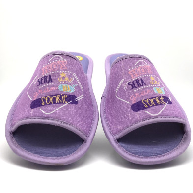 Zapatilla de casa descalza y abierta - morado con texto