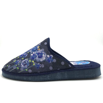 Zapatilla de casa descalza - flores azul marino