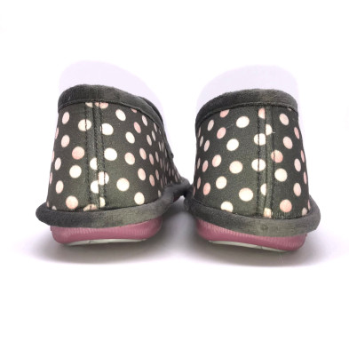 Zapatilla de casa BioRelax - cerrada - Flamenco + pompón - Gris y rosa