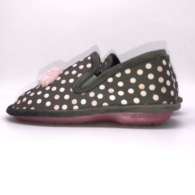 Zapatilla de casa BioRelax - cerrada - Flamenco + pompón - Gris y rosa