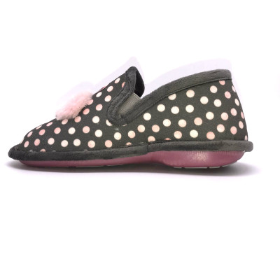 Zapatilla de casa BioRelax - cerrada - Flamenco + pompón - Gris y rosa