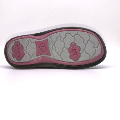 Zapatilla de casa BioRelax - cerrada - Flamenco + pompón - Gris y rosa