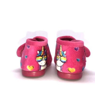 Zapatilla de casa infantil - bota y velcro unicornio fuxia