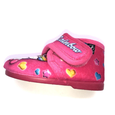 Zapatilla de casa infantil - bota y velcro unicornio fuxia