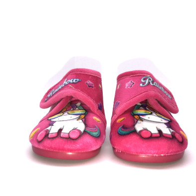 Zapatilla de casa infantil - bota y velcro unicornio fuxia