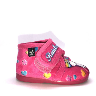 Zapatilla de casa infantil - bota y velcro unicornio fuxia