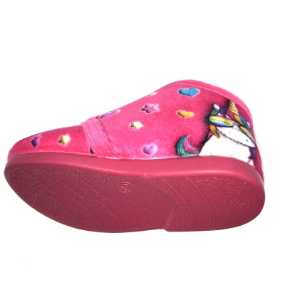 Zapatilla de casa infantil - bota y velcro unicornio fuxia