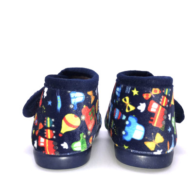 Zapatilla de casa infantil - bota y velcro - vehículos azul