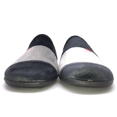 Zapatillas de casa descalza - Rayas gris y azul marino