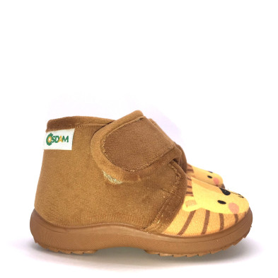 Zapatilla de casa bota y velcro - León camel