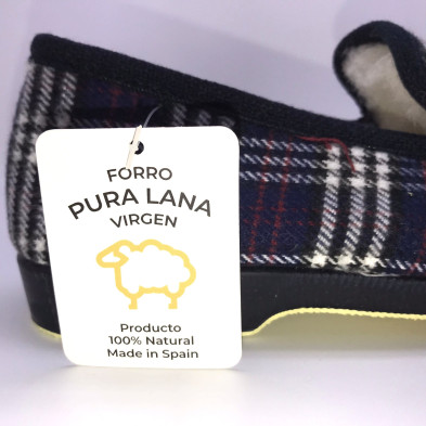 Zapatilla de casa cuadro clásico - Lana pura - Marino