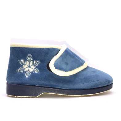 Zapatilla de casa de bota - ZULMA - Azul y beige