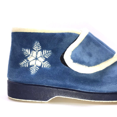 Zapatilla de casa de bota - ZULMA - Azul y beige