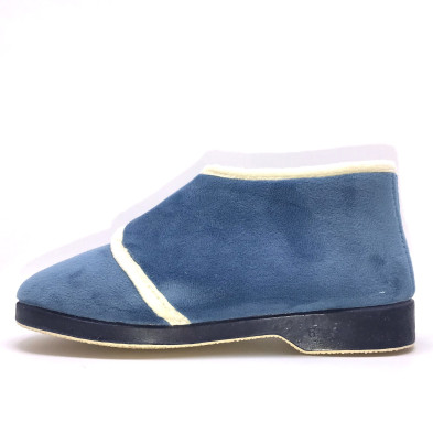 Zapatilla de casa de bota - ZULMA - Azul y beige