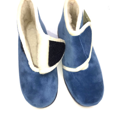 Zapatilla de casa de bota - ZULMA - Azul y beige