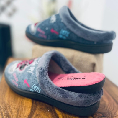 Zapatilla de casa VALERIA - Plumaflex gris/rosa