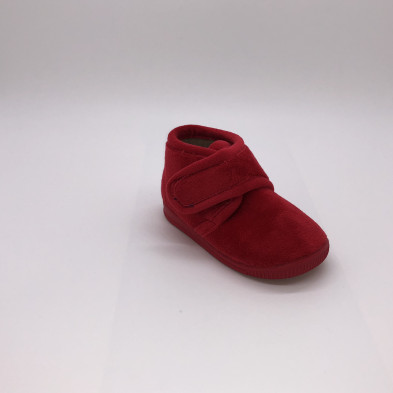 Zapatilla de casa infantil de bota con velcro - roja