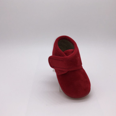 Zapatilla de casa infantil de bota con velcro - roja