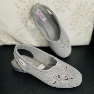 Zapatilla de casa POWIS semi abierta media cuña - rizo gris