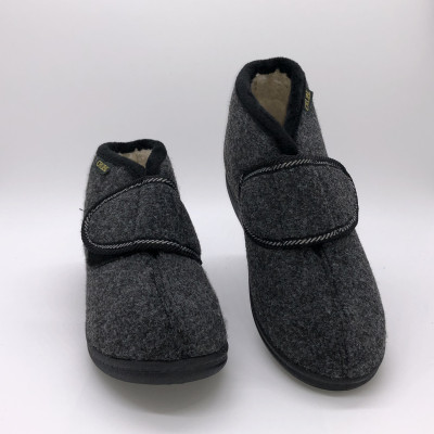 Zapatilla de casa de bota con velcro - gris marengo