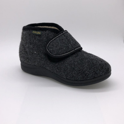 Zapatilla de casa de bota con velcro - gris marengo